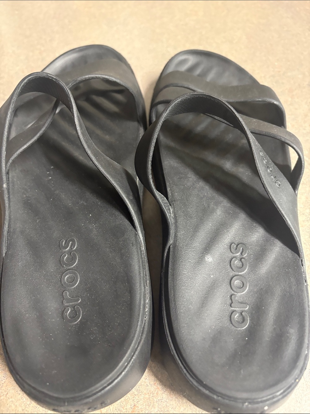 CROCS Black Triple-Strap Slide Sandals - Picture 3 of 5